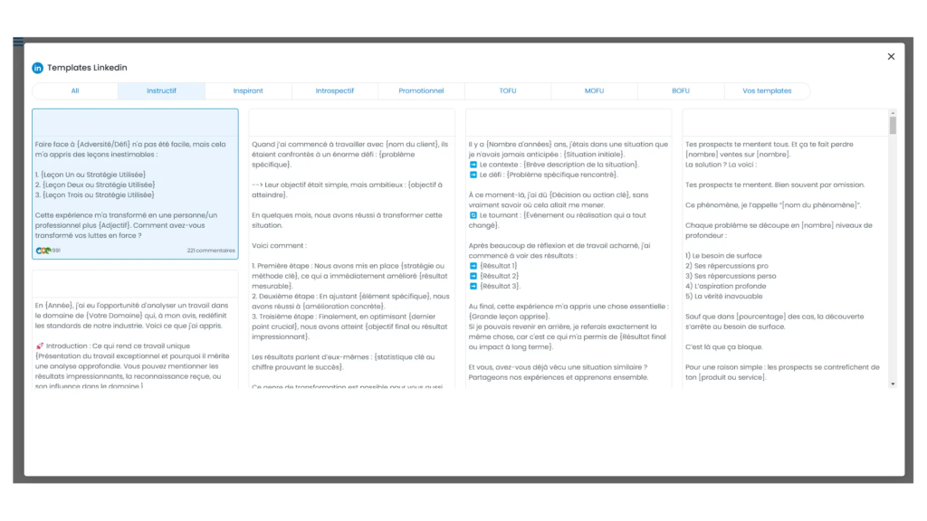 choix templates de publication linkedin